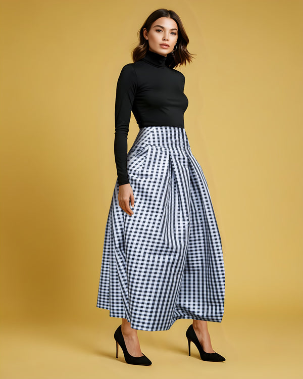 The Marlene Skirt |  European Taffeta | Black and White Check |