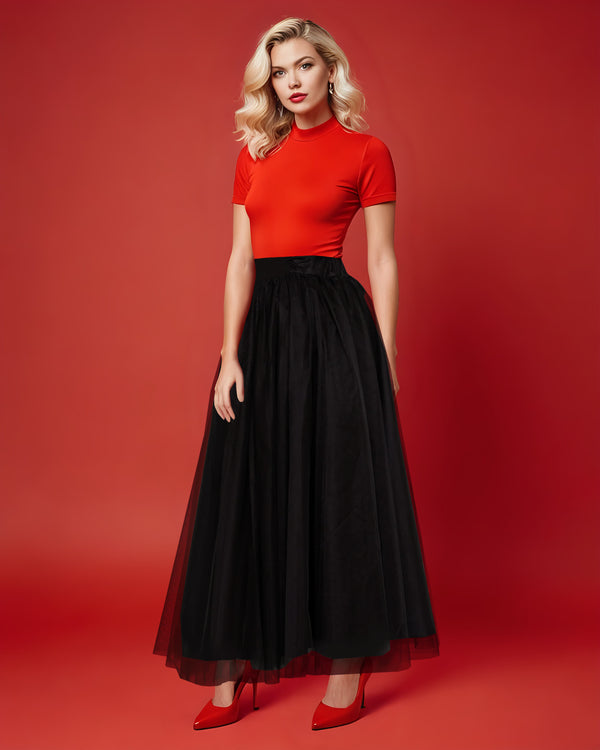 The Grace Skirt | Classic Tulle Elegance in Noir |