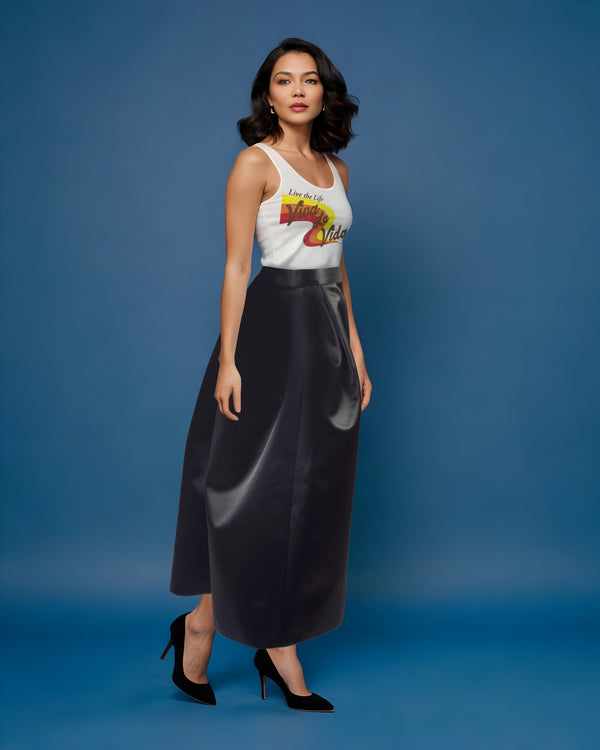 The Lauren Skirt | Luxe Minimalism in Black Satin Taffeta |